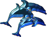 A gif of the 3 dark blue dolphins with waves moving through them